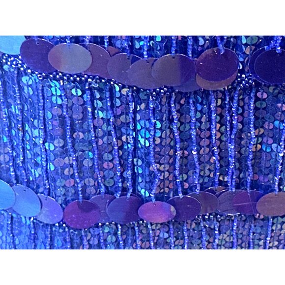 Scala Silk Sequin Medium Fringe Flapper Dress Blue Beaded Gatsby Cocktail Glam - Picture 9 of 12